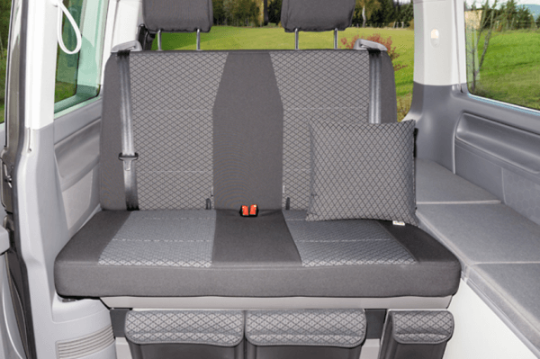 Housses de banquette arrière 2 places Volkswagen California T6/T6.1 California Beach Multivan Quadratic Titanium Black