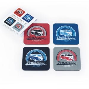 VW T1 BUS COASTERS 4 PC SET IN PAPER SLEEVE VINTAGE LOGO 4 COLORS