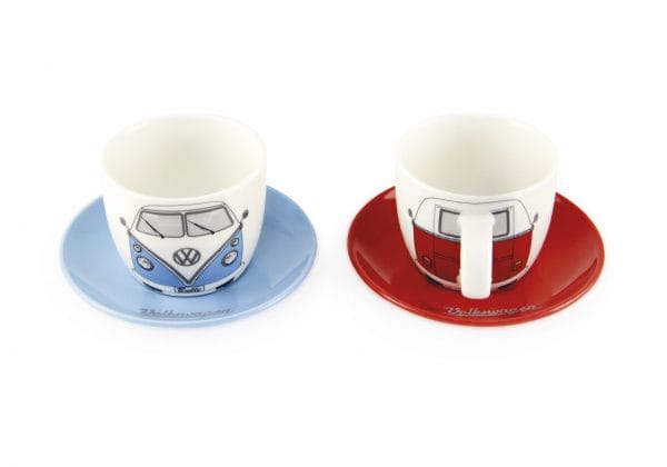 Service à Café Expresso VW T1 Combi Rouge Bleu 2 pièces 100 ml