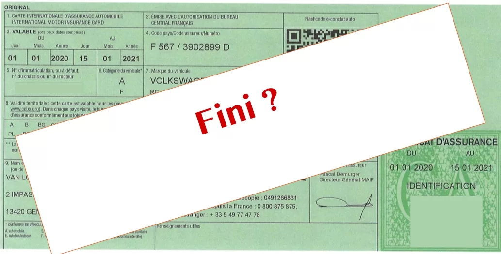 Informations sur la suppression de la carte verte Assurance Avril 2024