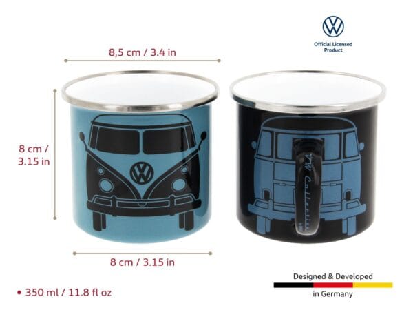VOLKSWAGEN BUS VW T1 Combi Tasse émaillé, 2 pièces, 350ml - bleu/gris – Image 3