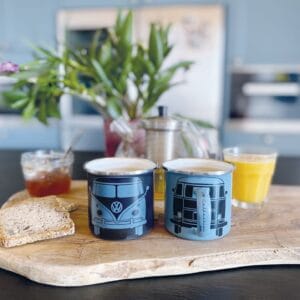 VOLKSWAGEN BUS VW T1 Combi Tasse émaillé, 2 pièces, 350ml - bleu/gris