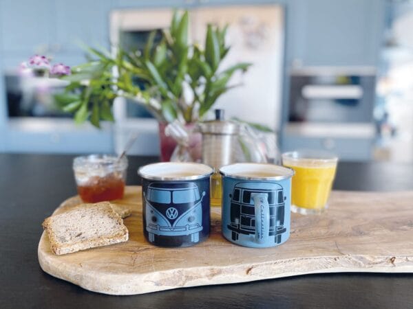 VOLKSWAGEN BUS VW T1 Combi Tasse émaillé, 2 pièces, 350ml - bleu/gris
