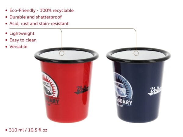 VOLKSWAGEN BUS VW T1 Combi Gobelet émaillé, 2 pièces, 310ml - rouge/bleu – Image 2