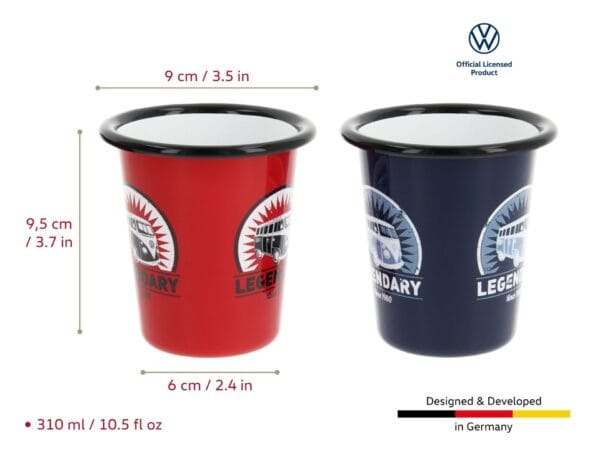 VOLKSWAGEN BUS VW T1 Combi Gobelet émaillé, 2 pièces, 310ml - rouge/bleu – Image 3