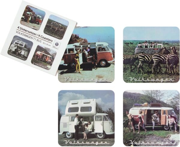 VW T1 BUS VW T1 Dessous de verre / Bouteille - 4 pièces - Modèle Vintage Unique – Image 4
