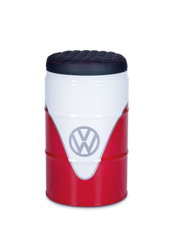 Tabouret Tonneau d’Huile VW T1 Bus Rouge – Siège Rétro avec Espace de Rangement