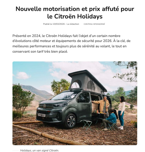 Article Citroën Holidays 2026