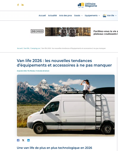 Équipements van 2026 tendances