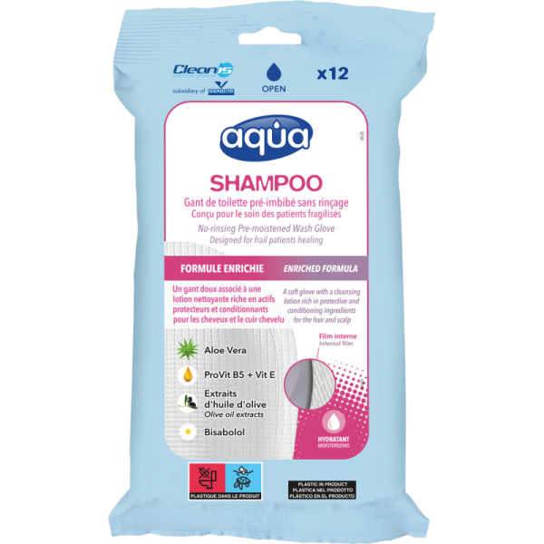AQUA03 - Gants Aqua Shampoo Cleanis x12 - Lavage Cheveux Sans Eau Vanlife & Camping