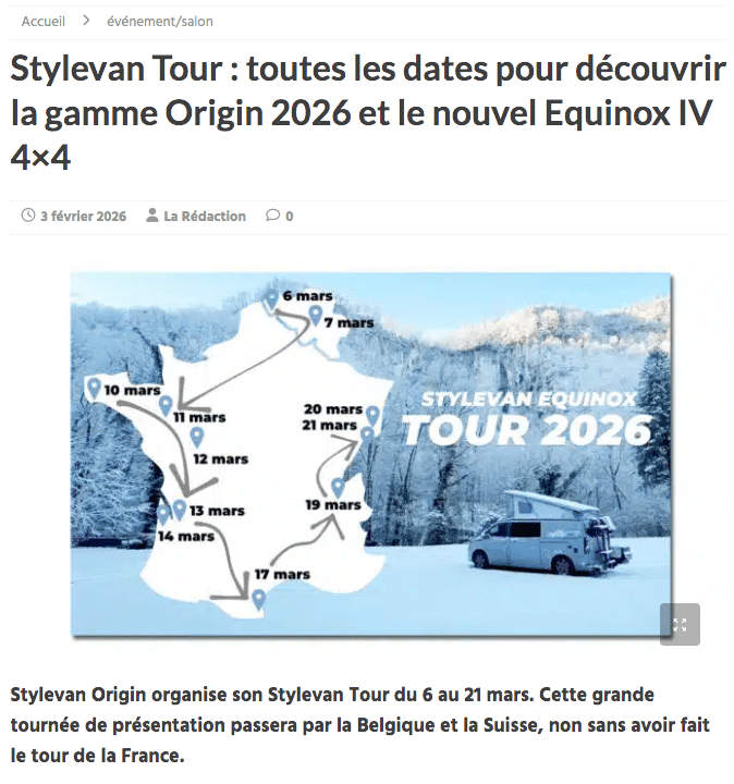 Stylevan Tour mars 2026 tournée France Equinox IV 4x4 Ford Custom