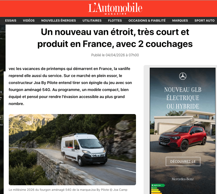 Joa by Pilote 54G 2026 — fourgon compact français