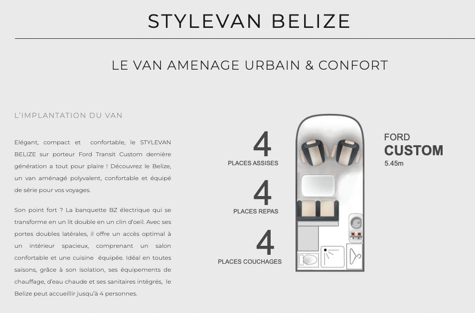Stylevan Belize 2026 — Ford Transit Custom banquette électrique