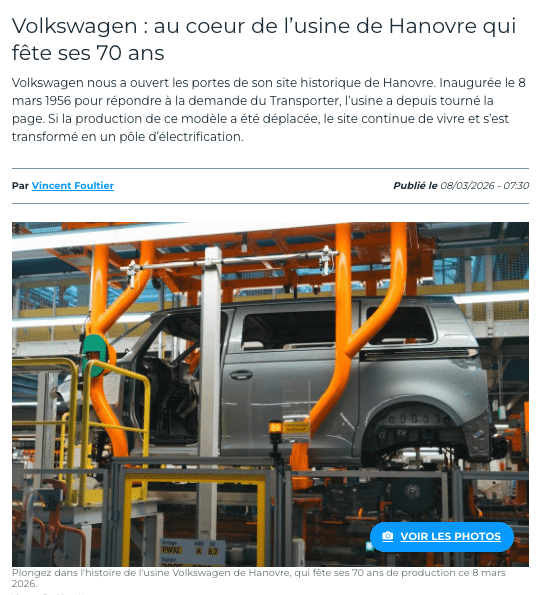 Volkswagen 70 ans usine — du Combi T1 1956 à l'ID.Buzz 2026 histoire Hannover