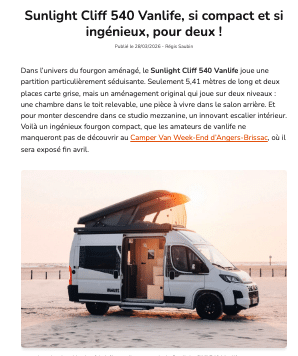 Sunlight Cliff 540 Vanlife — Citroën Jumper 5,41m aménagement 2 niveaux