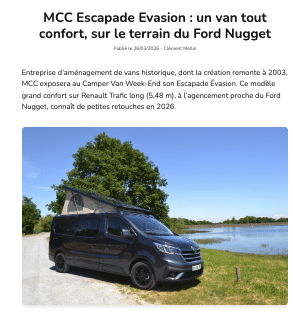MCC Escapade Évasion 2026 — Renault Trafic long aménageur angevin