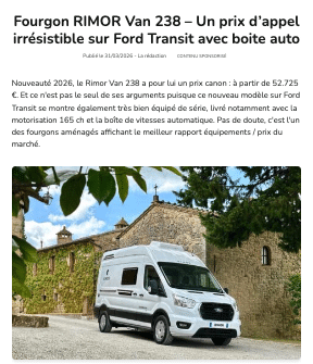 Rimor Van 238 K-Line — Ford Transit 165cv boîte automatique 54 242€