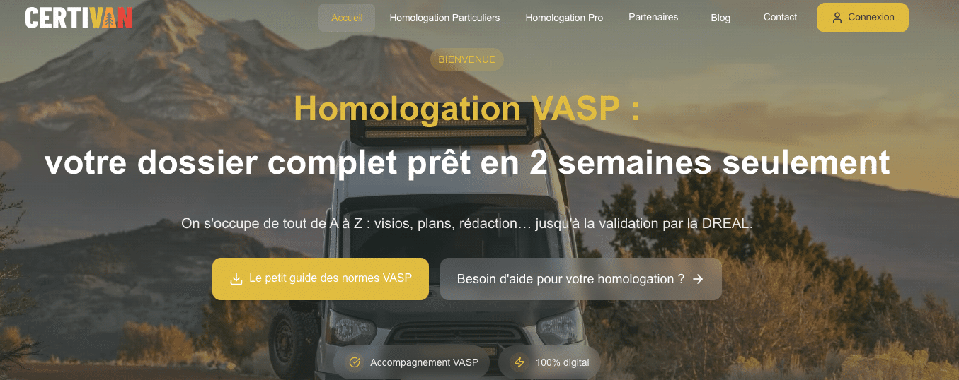 Certivan — plateforme homologation VASP aménageurs van France 2026