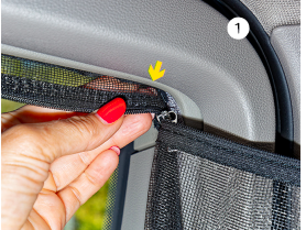 Pose bande velcro face supérieure FLYOUT fenêtre coulissante VW T7 California — étape 1